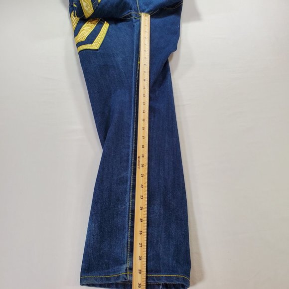 Clench Jeans Mens 36x32 Blue Denim Baggy Straight Leg Patchwork Grunge Vintage - Picture 15 of 16